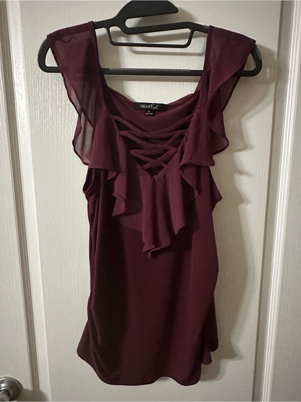 HeartSoul Women’s Wine Burgundy Ruffle Lace-Up Camisole